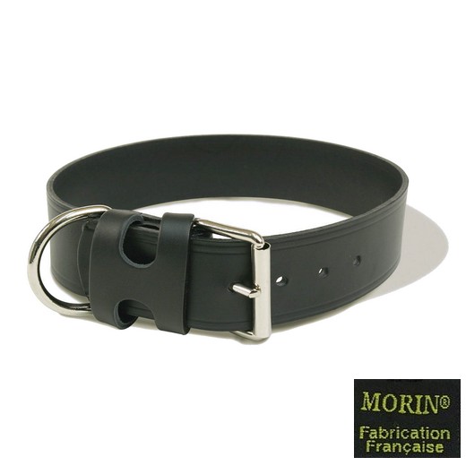 Collier chien, riveté, cuir noir