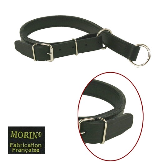 Collier étrangleur, cuir cousu double - Noir