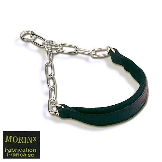 Collier semi-étrangleur chaîne / cuir - Noir