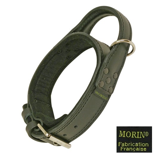 Collier chien d'intervention en cuir à poignée