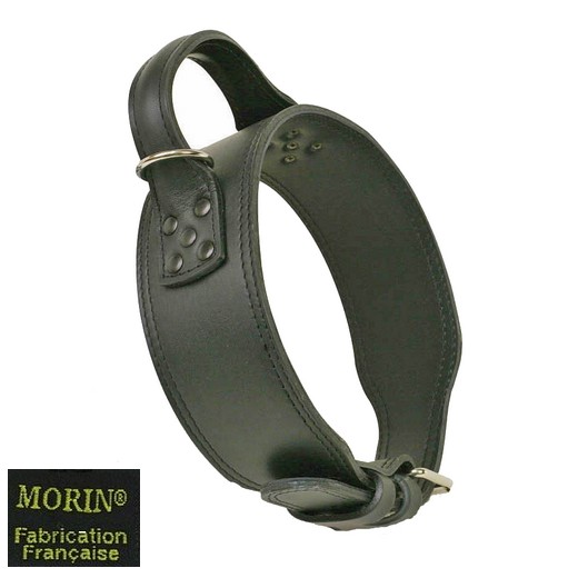 Collier chien d'intervention en cuir à poignée