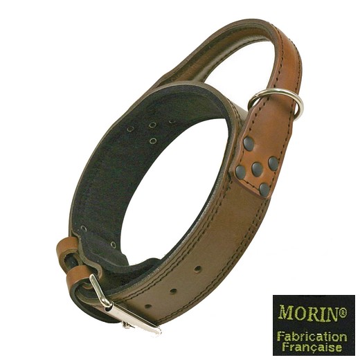 Collier chien d'intervention en cuir à poignée