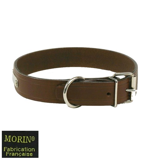 Collier chien en cuir riveté - Marron