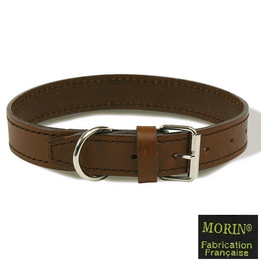 Collier cuir piqué - Marron