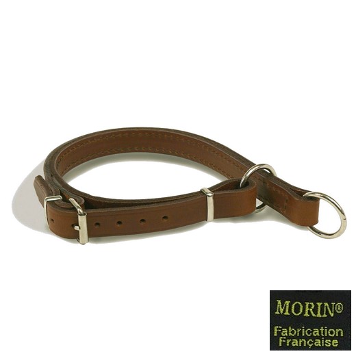Collier étrangleur cuir cousu double - Marron