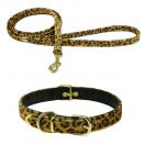 Laisse et collier fantaisie velours imitation Leopard