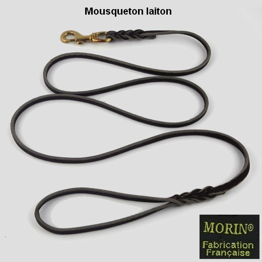 Laisse cuir gras tressé pour chiens et expositions.