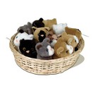 Corbeille avec 12 chats en peluche.