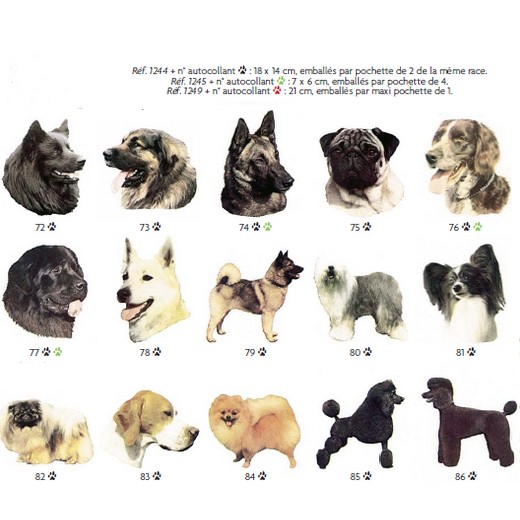 Autocollant - tête de chien. (de la race 72 à 144)