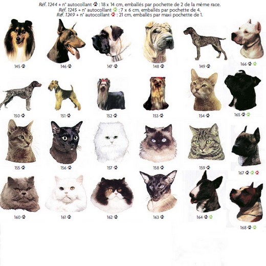 Autocollant - tête de chien et chat (de la race 145 à 168)