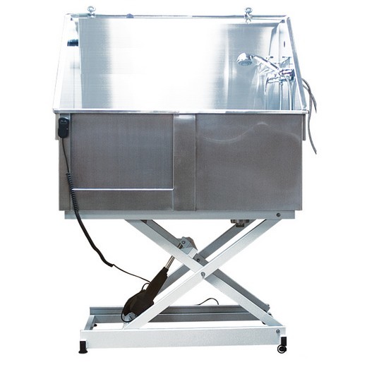 Baignoire de toilettage métal inox sur châssis électrique