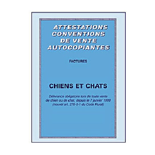 Carnet "Attestations de vente chien / chat"