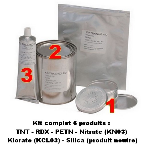 Simulants d'entrainement à la détection explosif - Kit de 6 produits - XM K-9