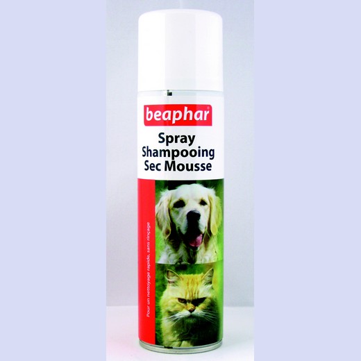 Shampooing sec mousse sans rinçage pour chiens et chats.
