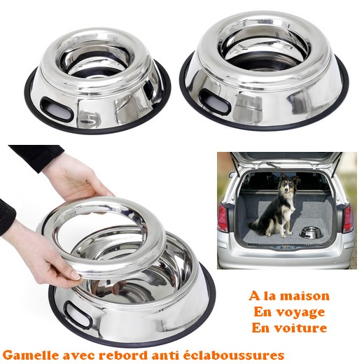 Gamelle pour chien en inox conique anti-glisse & anti-projection