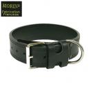 Collier chien cousu double, cuir noir