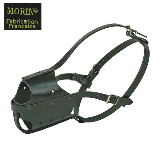 Muselière type "Police" en cuir noir, pour chien
