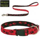 Laisse et collier nylon motif "Pattes" pour chiens