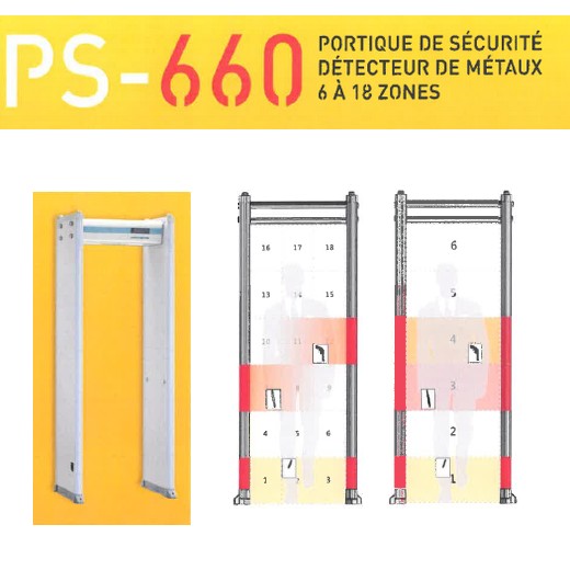 Portique de sécurité, détecteur de métaux 6 à 18 zones - PS-660