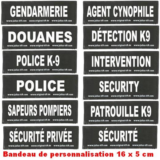 Bandes de personnalisation (type sécurité) 16 x 5 cm pour harnais Julius K-9