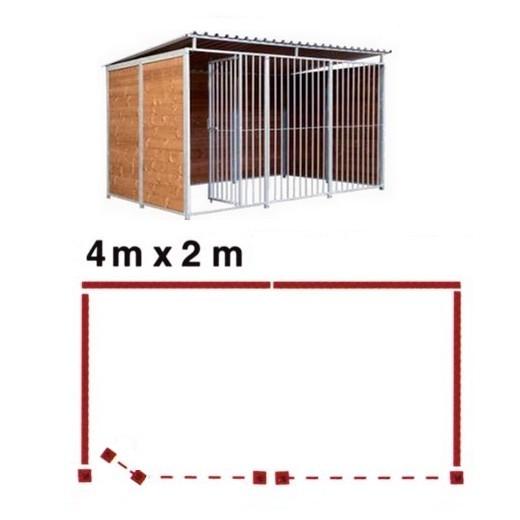 Chenil bois MKS - PROTECTA 4 x 2 m - Façade en barreaux