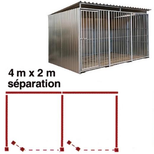 Chenil métal MKS - METALLO double 4 x 2 m avec 1 séparation, 2 portes - Façade en barreaux
