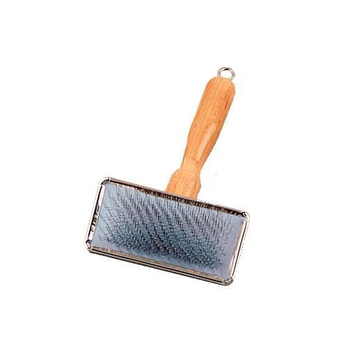 Brosse carde métal manche bois pour chiens et chats