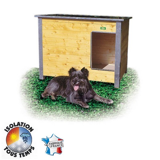 Niche bois CONFORT ISOLEE toit plat pour chien